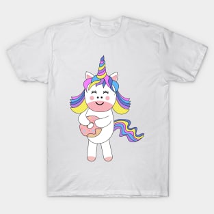 Cute Kawaii Unicorn eating donut T-Shirt